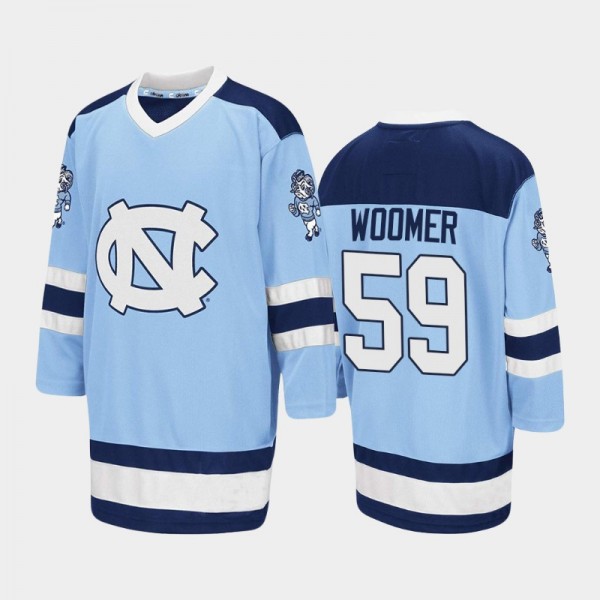 North Carolina Tar Heels College Hockey #59 Craig Woomer Blue Embroidery Stitched Hockey Jersey