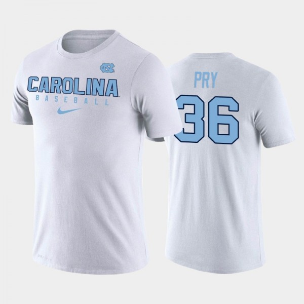 College Baseball UNC Tar Heels Nik Pry #36 Performance Legend White T-shirt