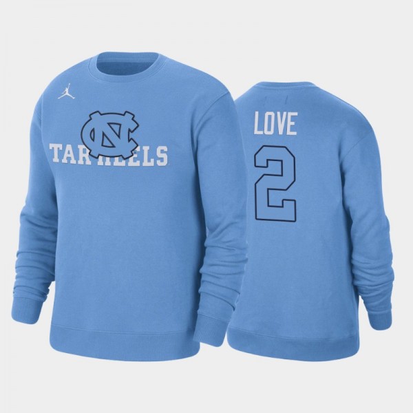 UNC Tar Heels College Basketball #2 Caleb Love Fleece Pullover Blue Sweatshirt