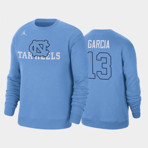 UNC Tar Heels College Basketball #13 Dawson Garcia Fleece Pullover Blue Sweatshirt
