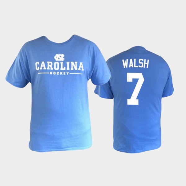 College Hockey UNC Tar Heels Leighton Walsh #7 Performance Blue T-shirt