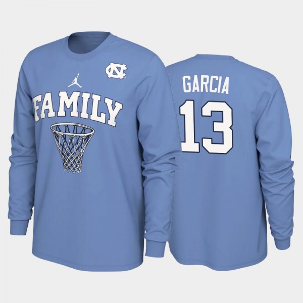 UNC Tar Heels College Basketball #13 Dawson Garcia Blue 2022 March Madness Final Four Family Long Sleeve T-Shirt