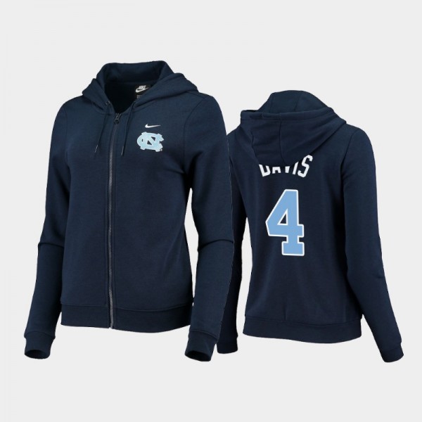 Women's UNC Tar Heels College Basketball #4 RJ Davis Full-Zip Varsity Fleece Navy Hoodie