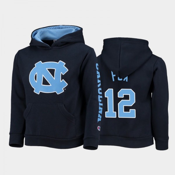 Youth UNC Tar Heels College Football #12 Tomon Fox Field Day 2-Hit Pullover Navy Hoodie