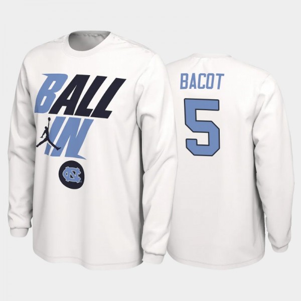 North Carolina Tar Heels College Basketball Armando Bacot #5 White Ball In Bench Long Sleeve T-Shirt