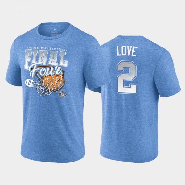 UNC Tar Heels College Basketball #2 Caleb Love Blue 2022 NCAA Men's Basketball Final Four Banners Triblend T-Shirt