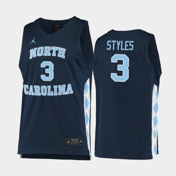 North Carolina Tar Heels Men's Basketball Dontrez Styles #3 Navy Replica Jersey