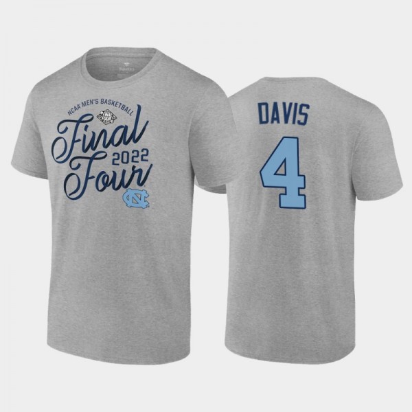 UNC Tar Heels College Basketball #4 RJ Davis gray 2022 NCAA Men's Basketball Final Four Time Out T-Shirt