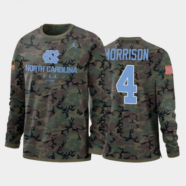 North Carolina Tar Heels College Football Trey Morrison #4 Camo Performance Long Sleeve T-Shirt