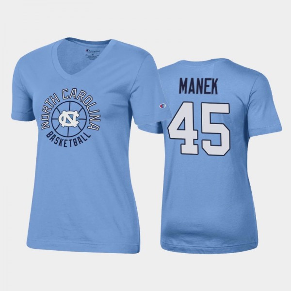 Women's North Carolina Tar Heels College Basketball Brady Manek V-Neck Blue T-Shirt