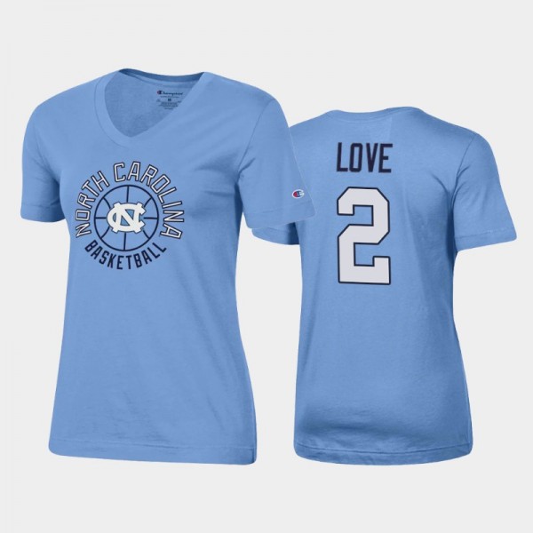 Women's North Carolina Tar Heels College Basketball Caleb Love V-Neck Blue T-Shirt