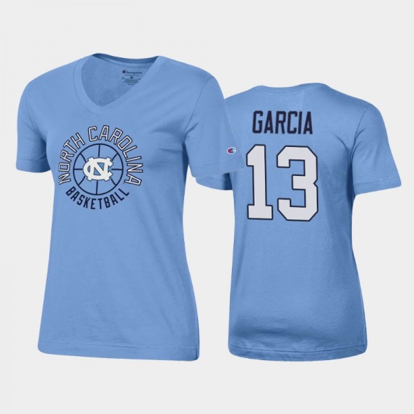 Women's North Carolina Tar Heels College Basketball Dawson Garcia V-Neck Blue T-Shirt